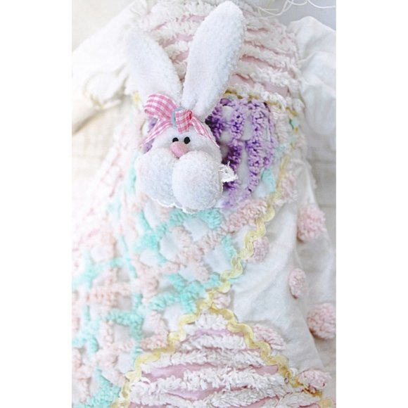 30" Stuffed Animal White Bunny Plush Chenille Pastel Dress Easter Spring Rabbit - Picture 8 of 9